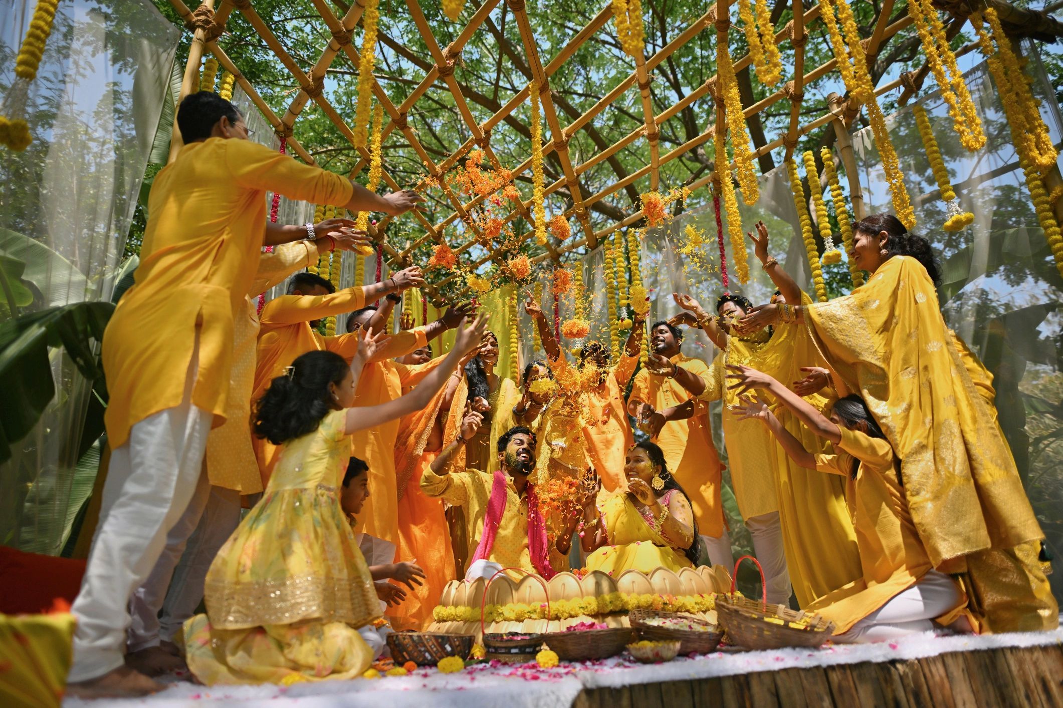 Friends and family celebrating at a wedding ceremony