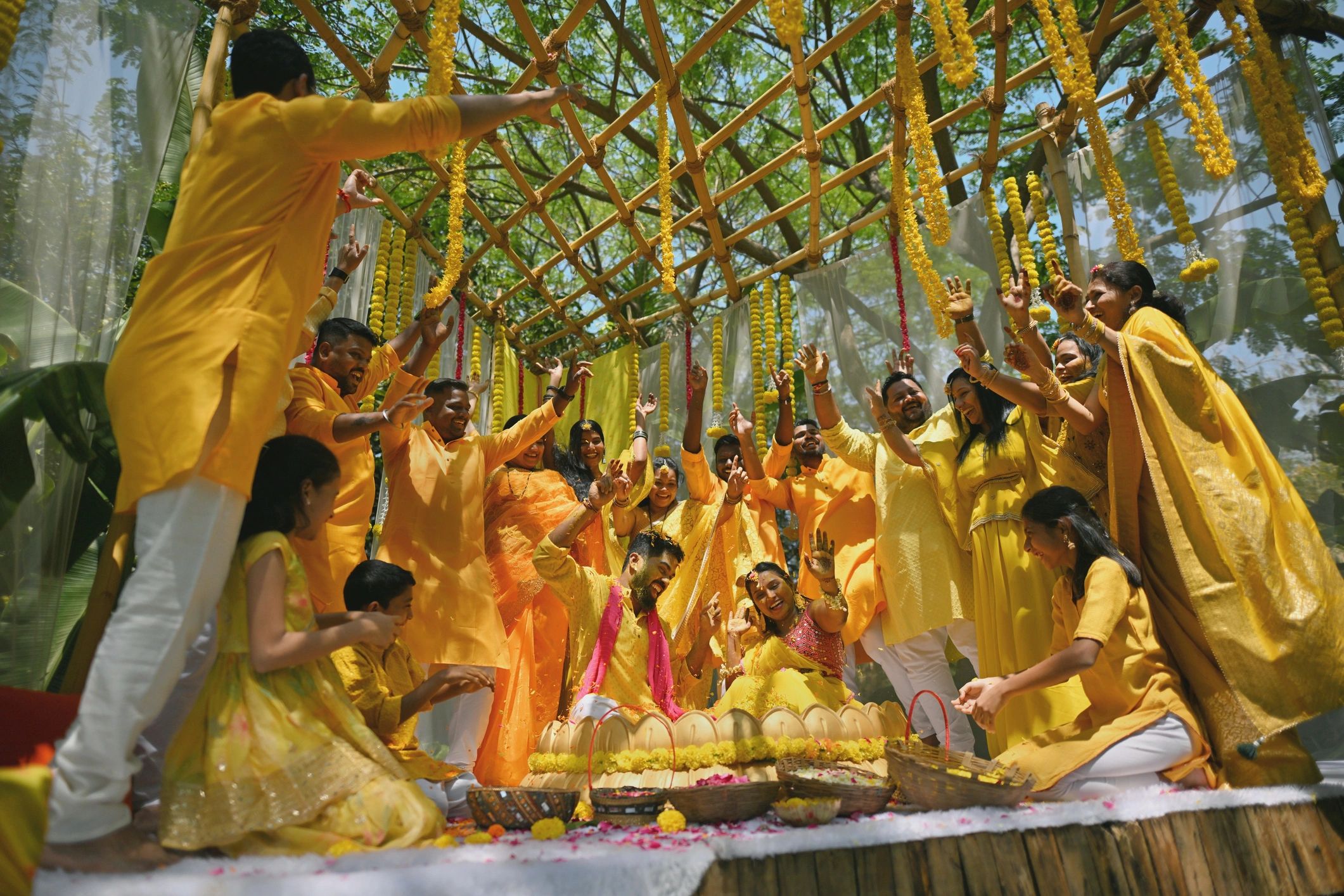 Family and friends celebrating at a wedding ceremony